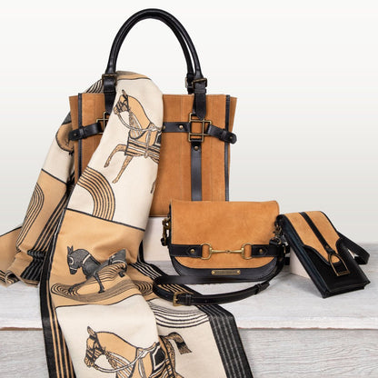 Paddock - Halter Tote Bag Luxury Leather Handbag in Black on Chestnut Urban-Equestrian
