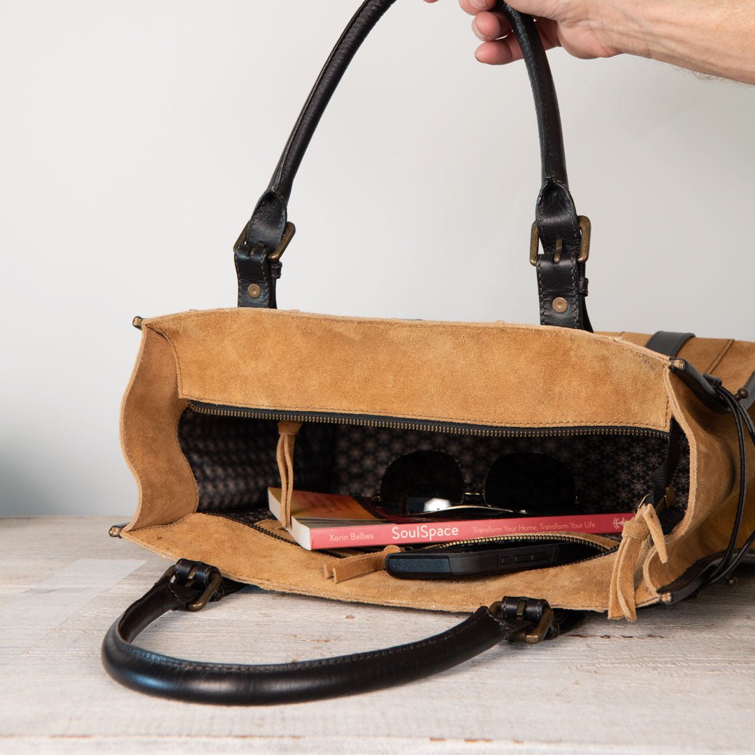 Paddock - Halter Tote Bag Luxury Leather Handbag in Black on Chestnut Urban-Equestrian