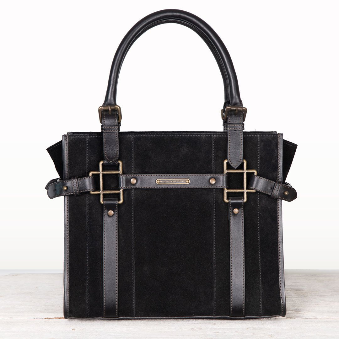 Paddock -  Halter Tote Luxury Leather Handbag in Black on Black Urban-Equestrian
