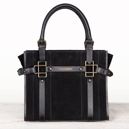 Paddock -  Halter Tote Luxury Leather Handbag in Black on Black Urban-Equestrian