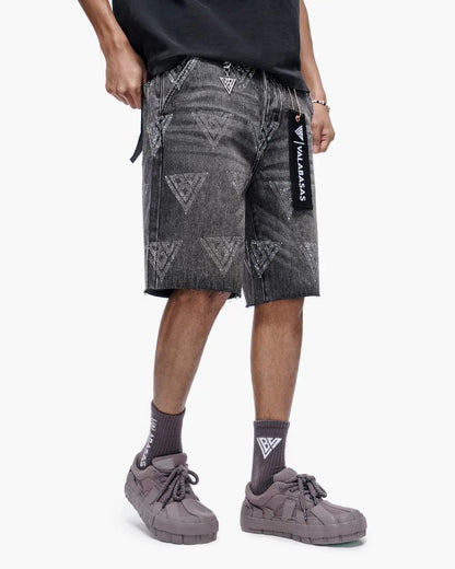 Valabasas Palace Rhinestone Shorts - Grey Wash Denim Exchange