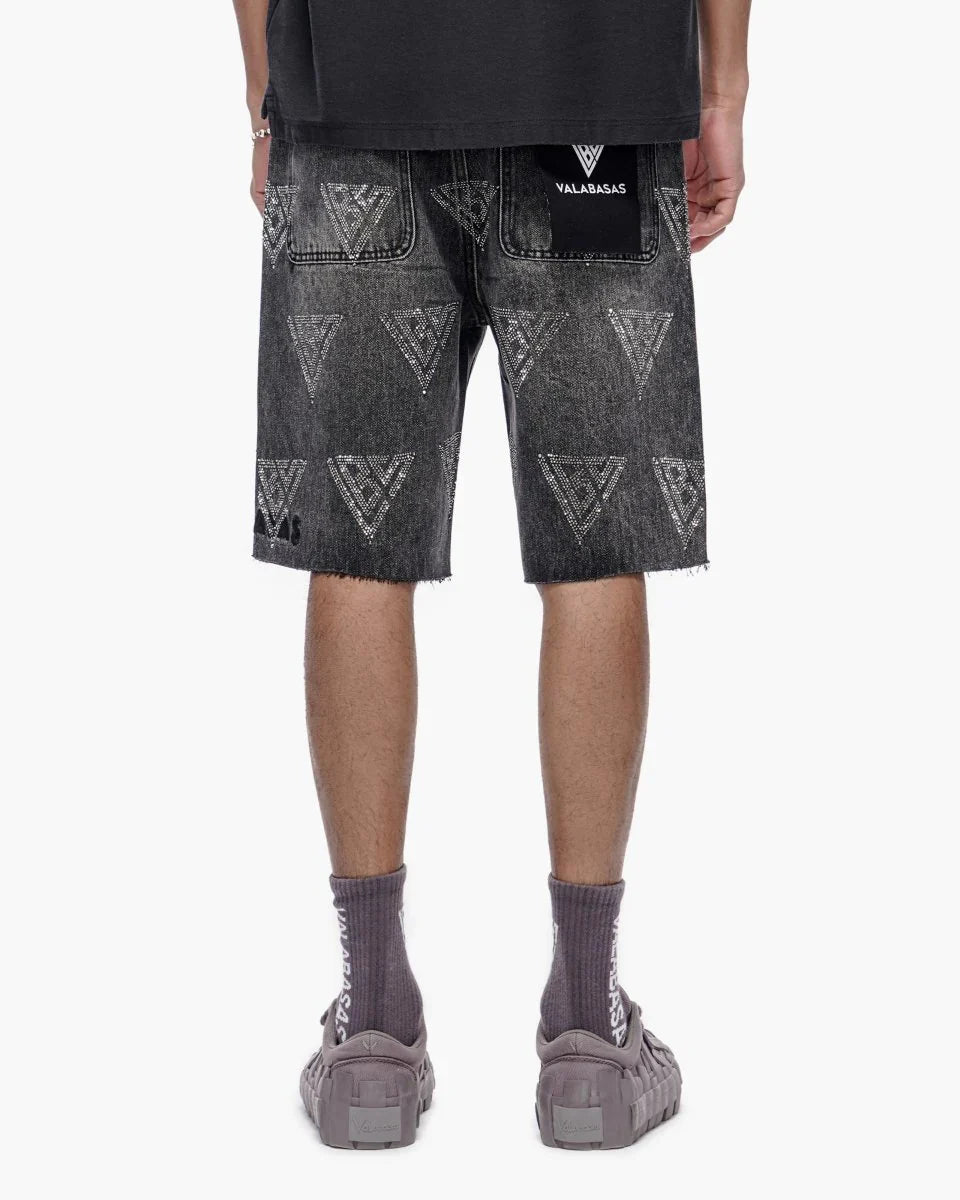 Valabasas Palace Rhinestone Shorts - Grey Wash Denim Exchange