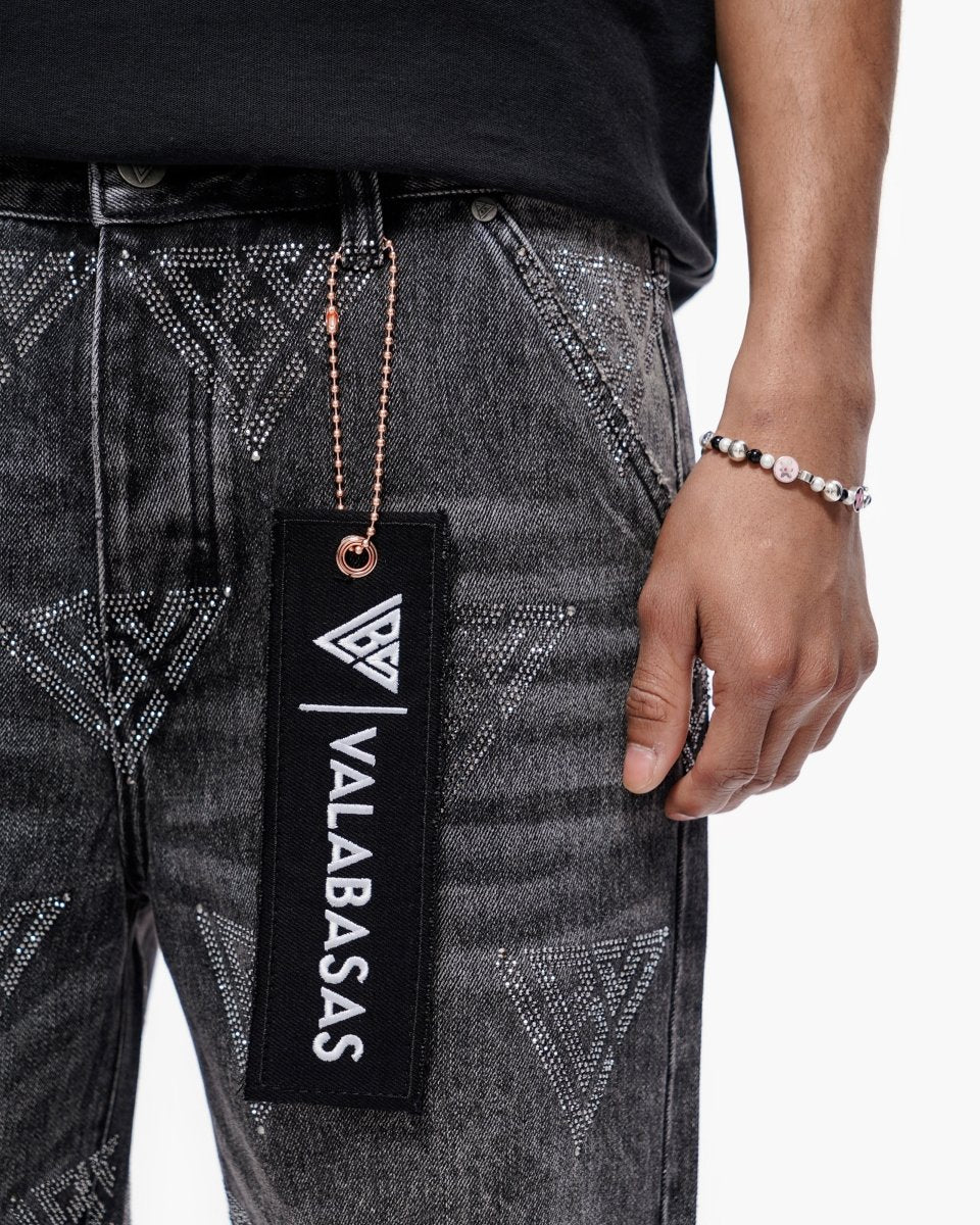 Valabasas Palace Rhinestone Shorts - Grey Wash Denim Exchange