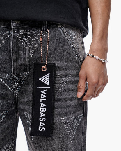 Valabasas Palace Rhinestone Shorts - Grey Wash Denim Exchange