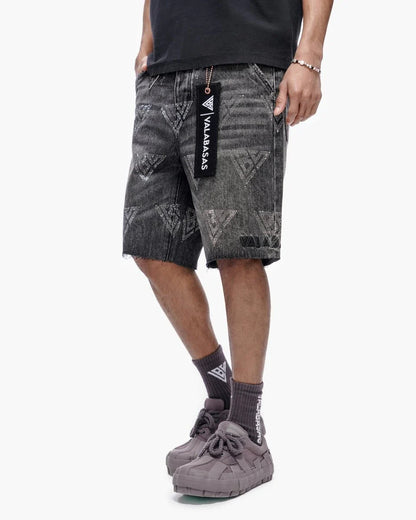 Valabasas Palace Rhinestone Shorts - Grey Wash Denim Exchange