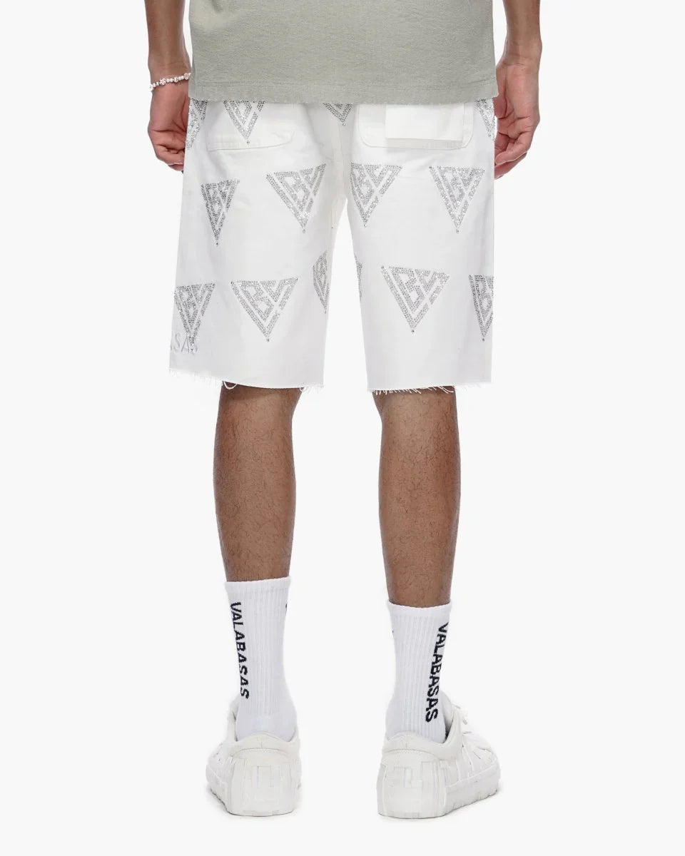 Valabasas Palace Rhinestone Shorts - White Denim Exchange