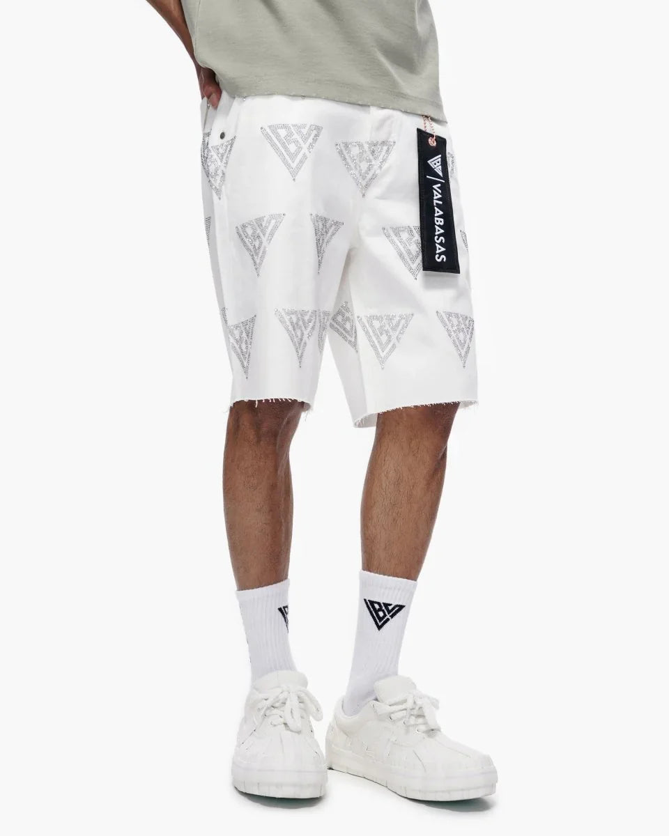 Valabasas Palace Rhinestone Shorts - White Denim Exchange