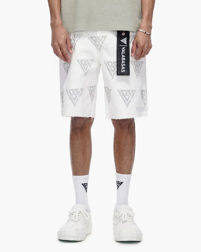 Valabasas Palace Rhinestone Shorts - White Denim Exchange