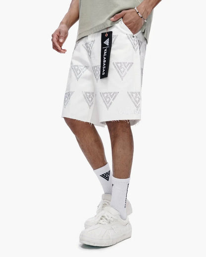 Valabasas Palace Rhinestone Shorts - White Denim Exchange