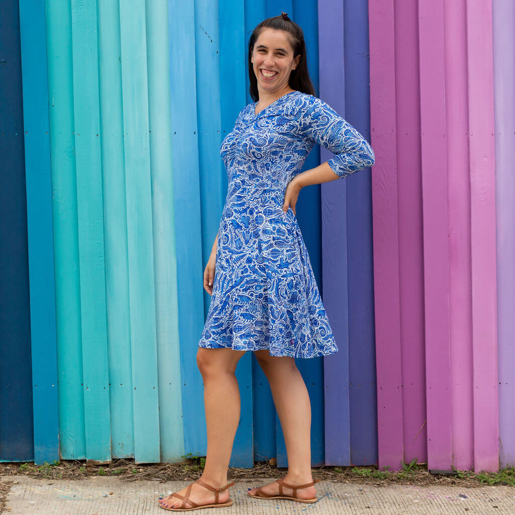 Adult "Ancient Imprint" Paleo Paisley V-Neck A-Line Dress with Sleeves and Pockets Princess Awesome & Boy Wonder