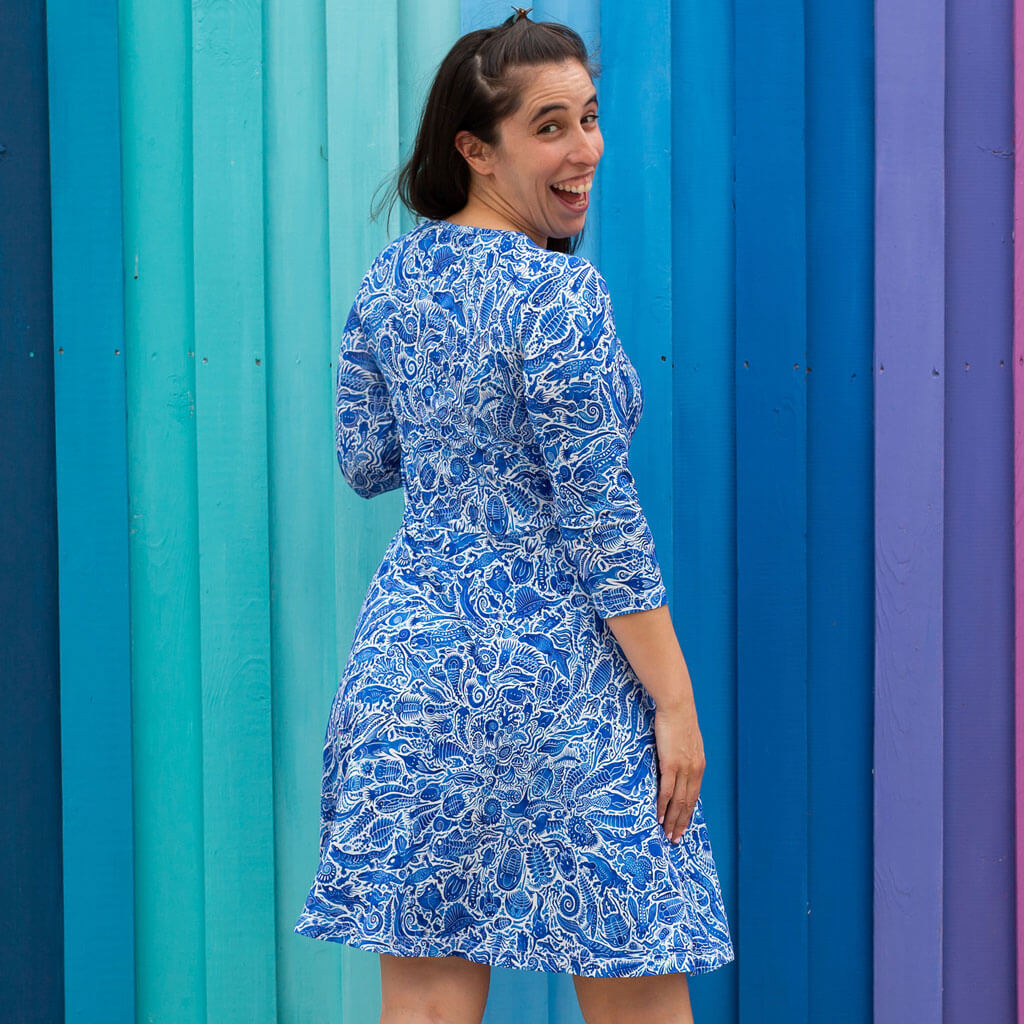 Adult "Ancient Imprint" Paleo Paisley V-Neck A-Line Dress with Sleeves and Pockets Princess Awesome & Boy Wonder