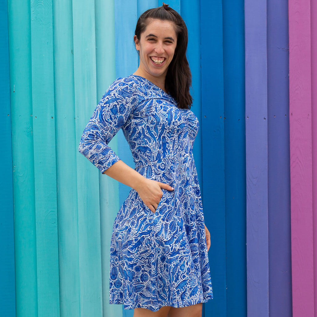Adult "Ancient Imprint" Paleo Paisley V-Neck A-Line Dress with Sleeves and Pockets Princess Awesome & Boy Wonder