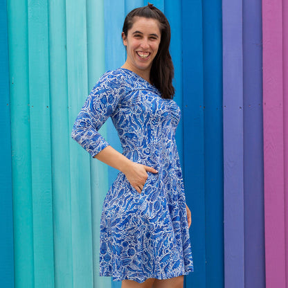Adult "Ancient Imprint" Paleo Paisley V-Neck A-Line Dress with Sleeves and Pockets Princess Awesome & Boy Wonder