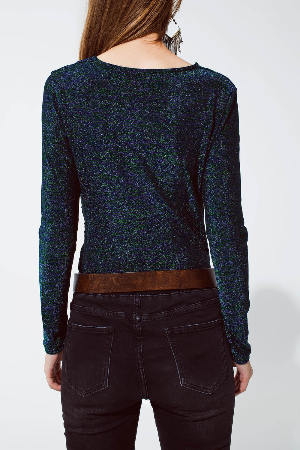 Party Shiny Body Top Long Sleeve in green Q2store