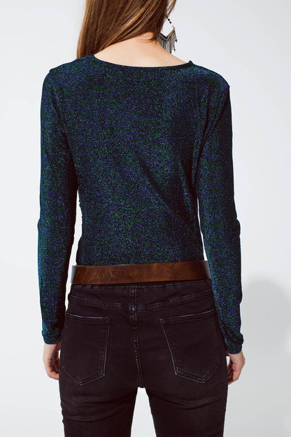 Party Shiny Body Top Long Sleeve in green Q2store