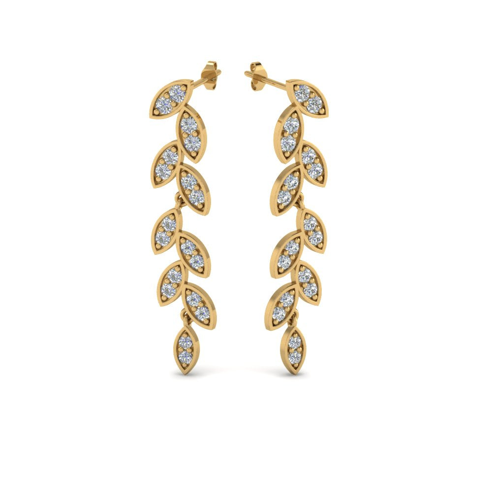 Pave Diamond Leaf Drop Earring Fascinating Diamonds