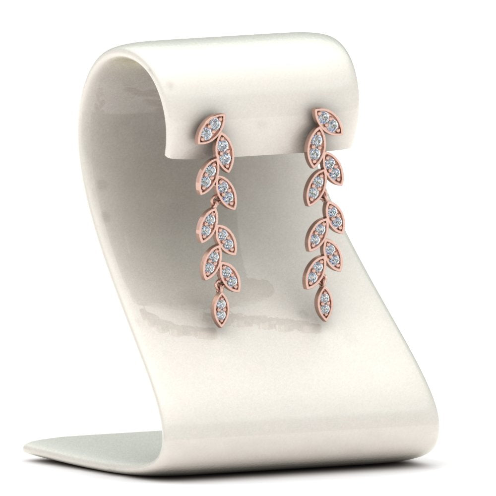 Pave Diamond Leaf Drop Earring Fascinating Diamonds