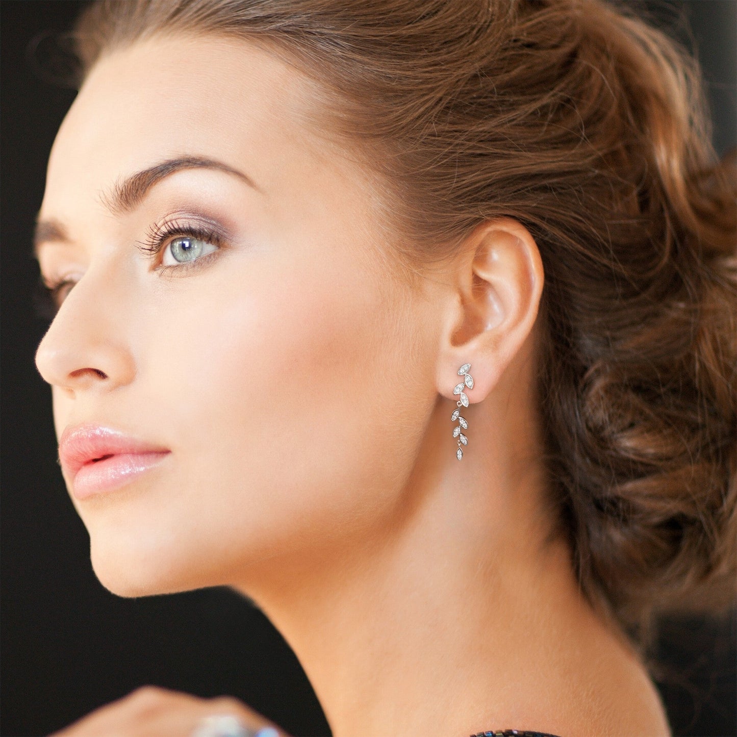Pave Diamond Leaf Drop Earring Fascinating Diamonds