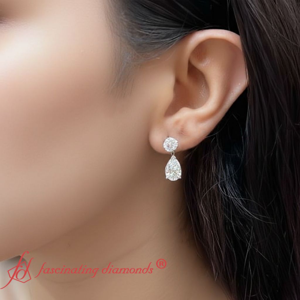 Round And Pear Drop Stud Earrings Fascinating Diamonds