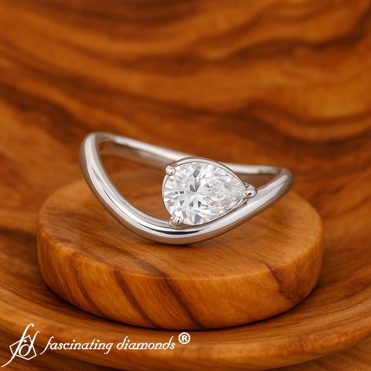 Curve Wave Pear Shaped Solitaire Diamond Ring Fascinating Diamonds
