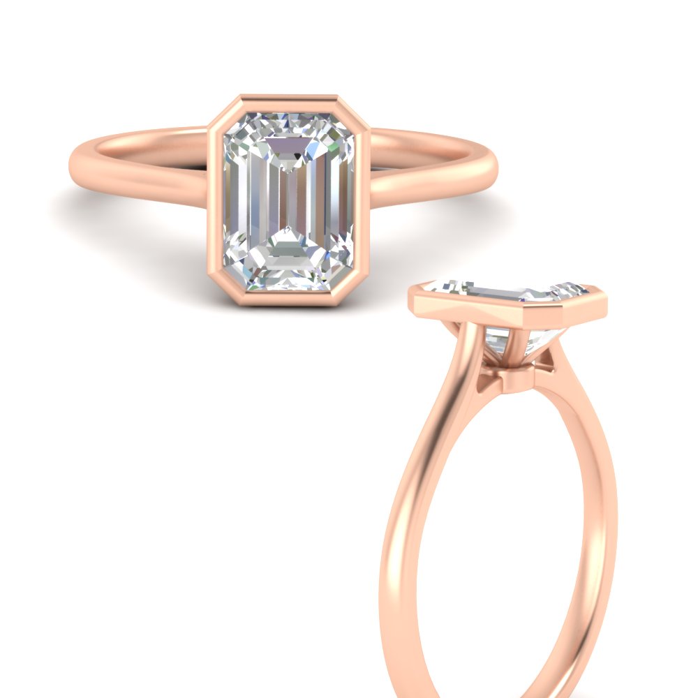 Emerald Cut Petite Bezel Solitaire Engagement Ring Fascinating Diamonds