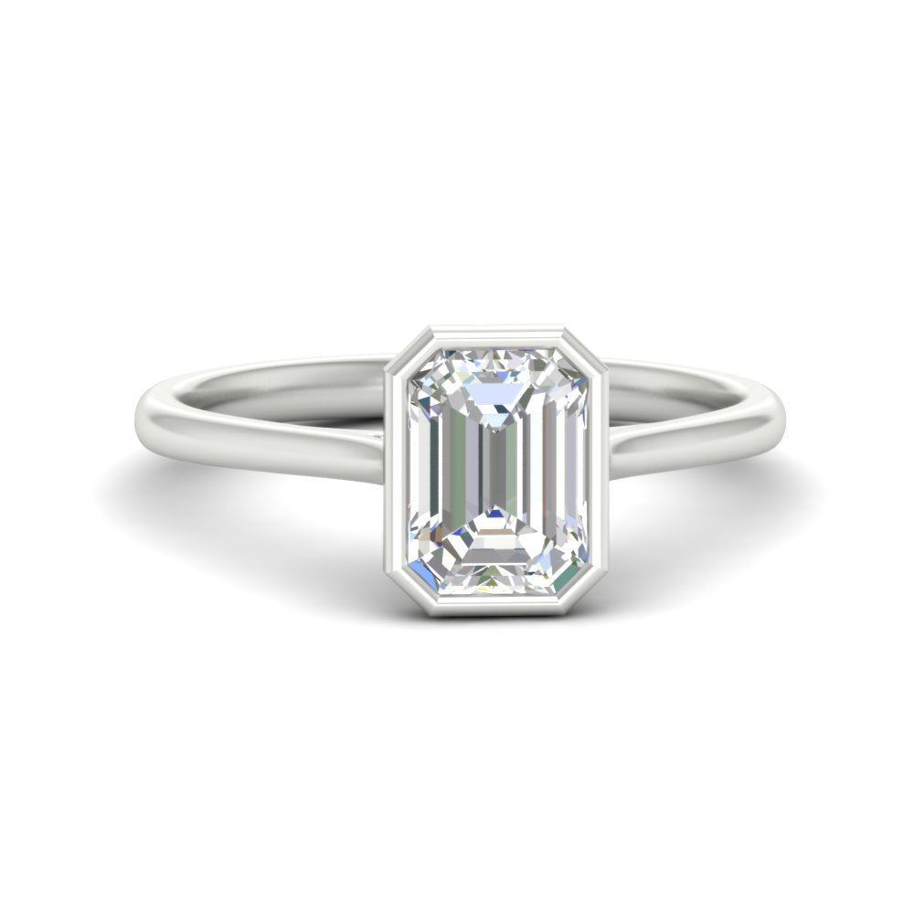 Emerald Cut Petite Bezel Solitaire Engagement Ring Fascinating Diamonds