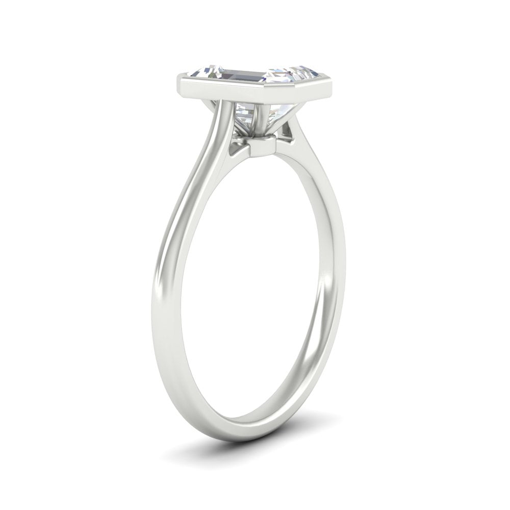 Emerald Cut Petite Bezel Solitaire Engagement Ring Fascinating Diamonds