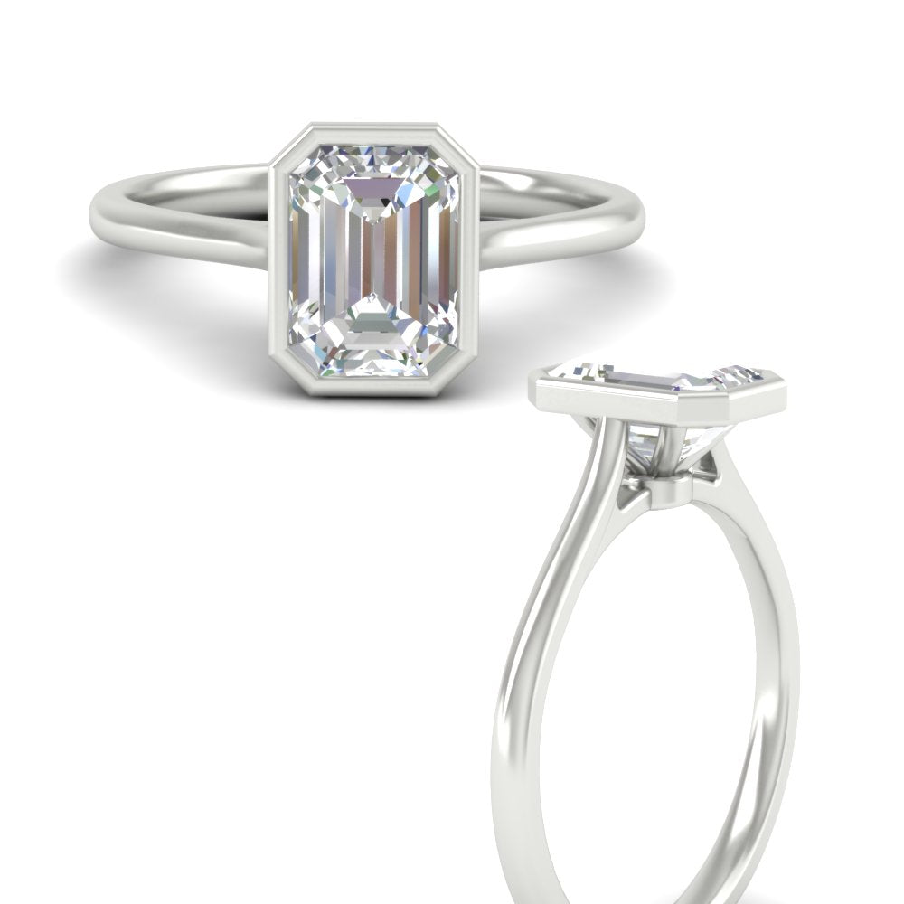 Emerald Cut Petite Bezel Solitaire Engagement Ring Fascinating Diamonds