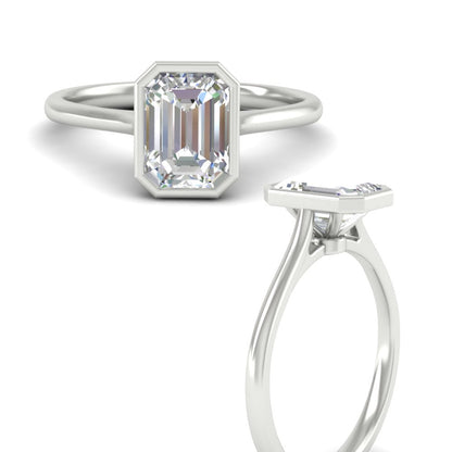 Emerald Cut Petite Bezel Solitaire Engagement Ring Fascinating Diamonds