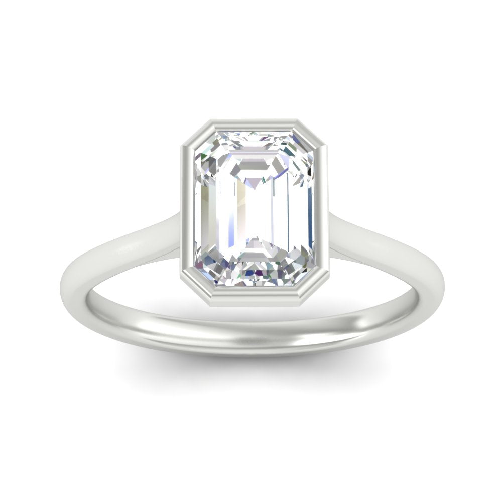 Emerald Cut Petite Bezel Solitaire Engagement Ring Fascinating Diamonds