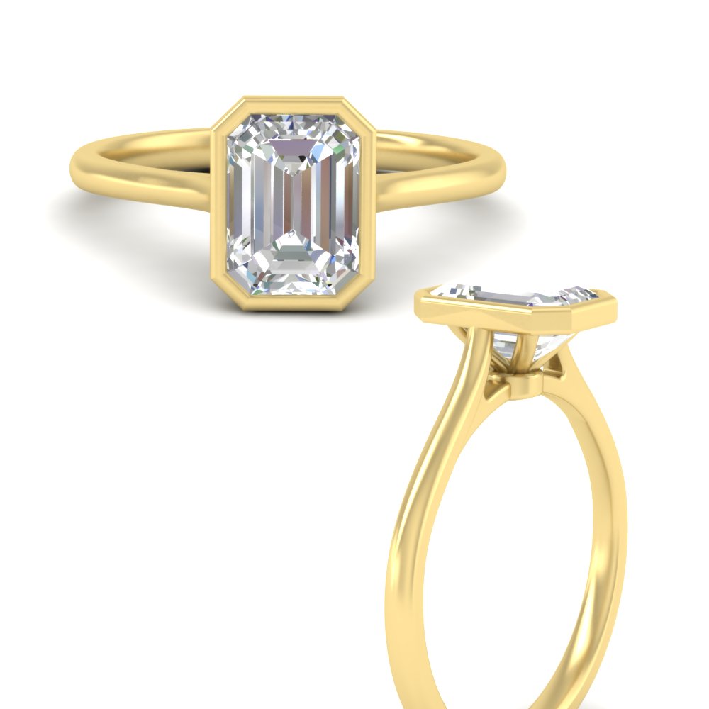 Emerald Cut Petite Bezel Solitaire Engagement Ring Fascinating Diamonds