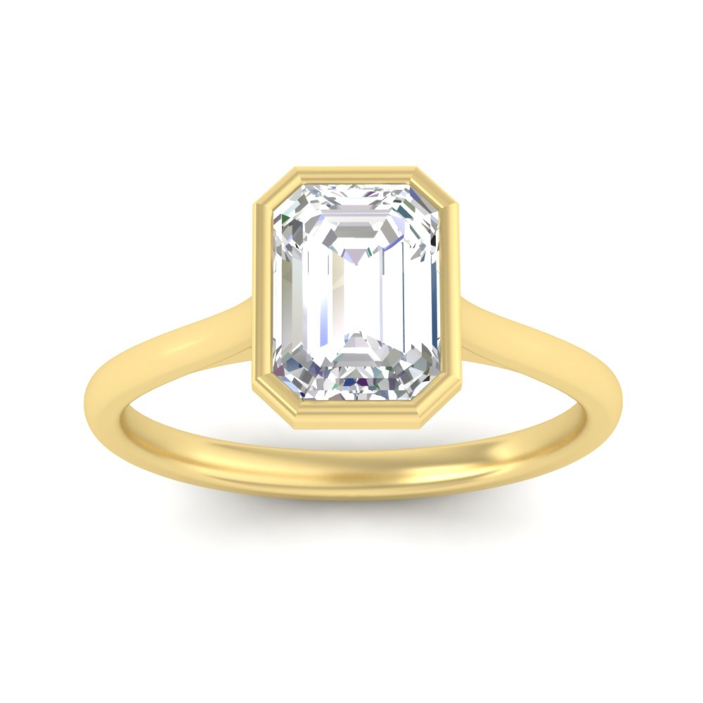 Emerald Cut Petite Bezel Solitaire Engagement Ring Fascinating Diamonds