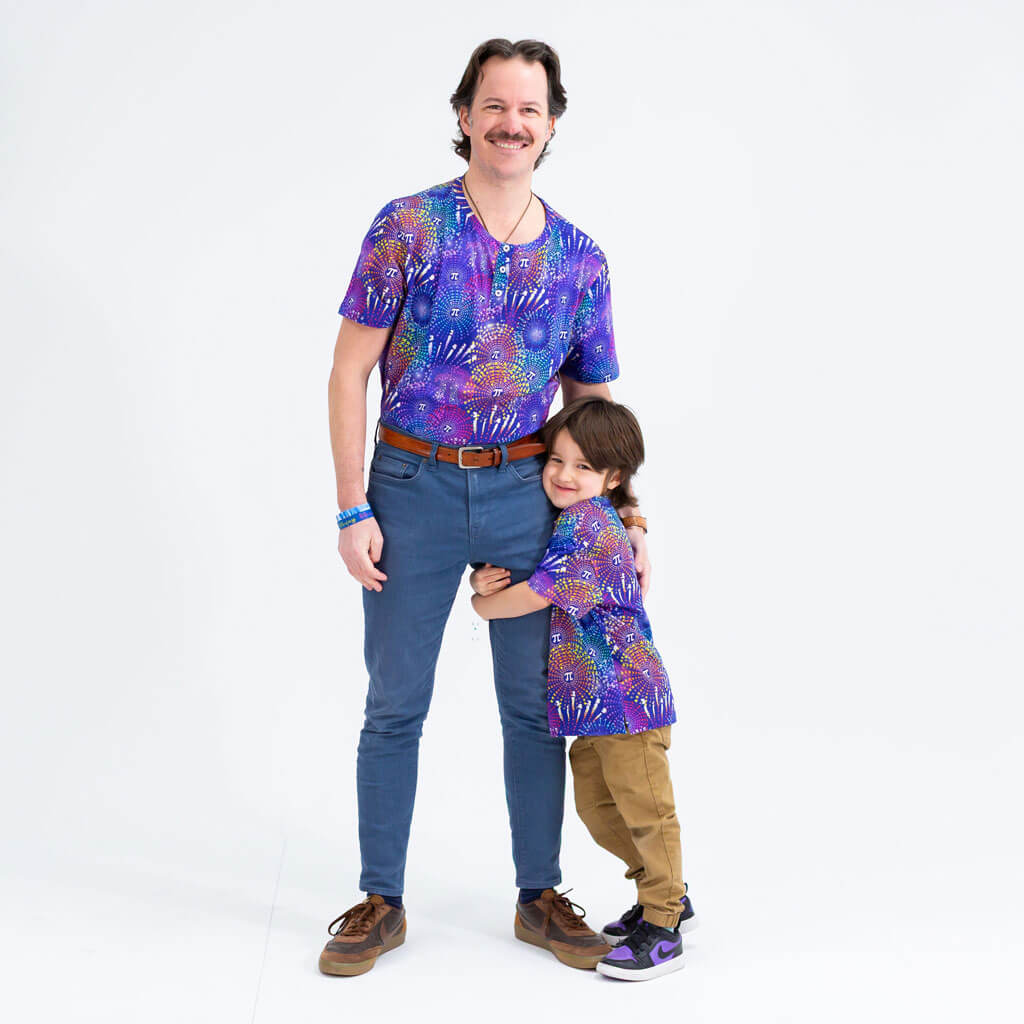 Adult "Pi-rotechnics" Pi Fireworks Henley Short Sleeve Tee Princess Awesome & Boy Wonder