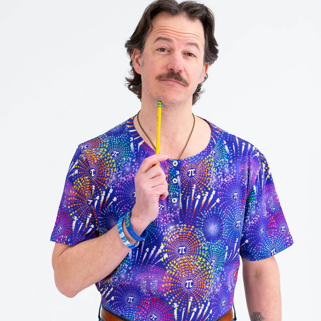 Adult "Pi-rotechnics" Pi Fireworks Henley Short Sleeve Tee Princess Awesome & Boy Wonder