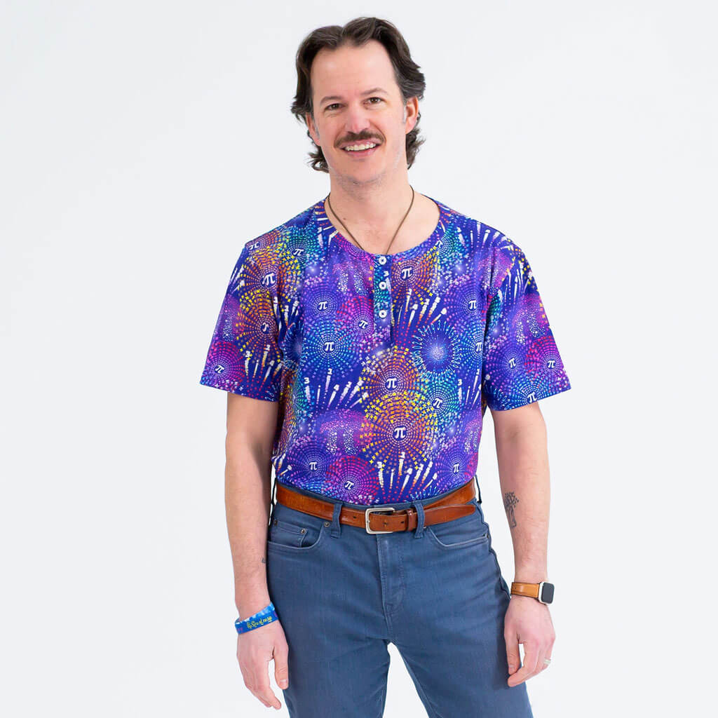 Adult "Pi-rotechnics" Pi Fireworks Henley Short Sleeve Tee Princess Awesome & Boy Wonder