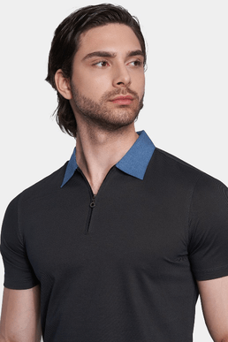 Mercerized Cotton Polo (Charcoal) Bright Moons