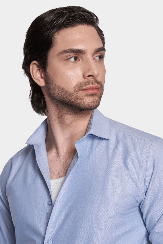 premium Cotton Dress Shirt (Light Azure) Bright Moons