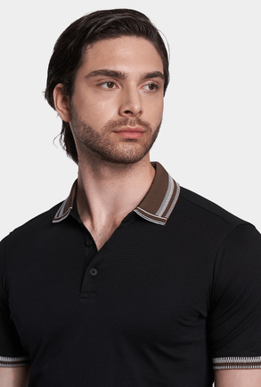 The Mercerized Cotton Polo (Black & Brown Accent) Bright Moons