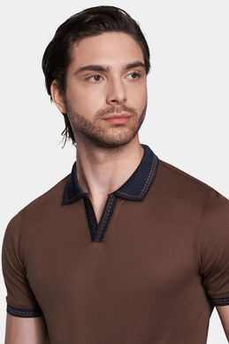 TheMercerized Cotton Open Polo (Chocolate) Bright Moons