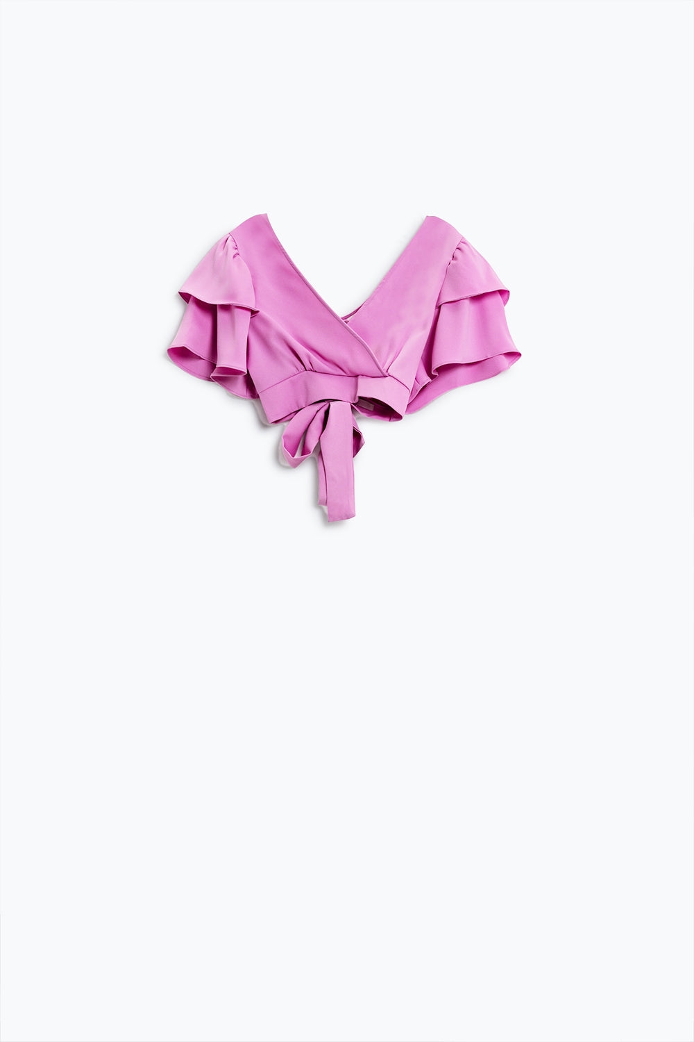 Pink Crop Top With Short Sleeves And V-neck Q2store