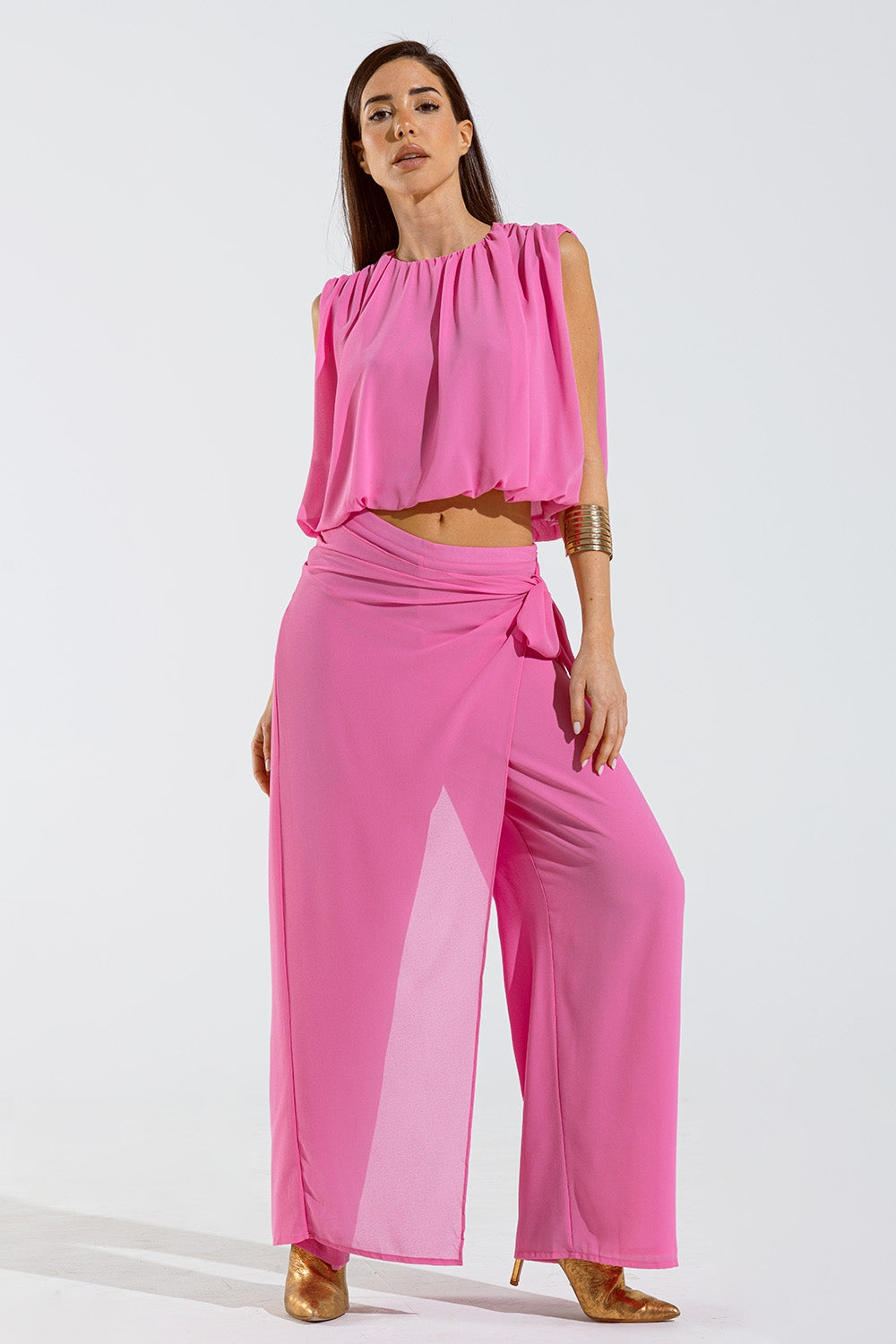 Pink Top With Ruche Design Q2store