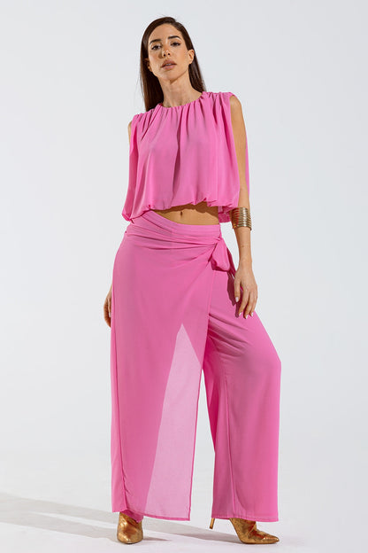 Pink Top With Ruche Design Q2store