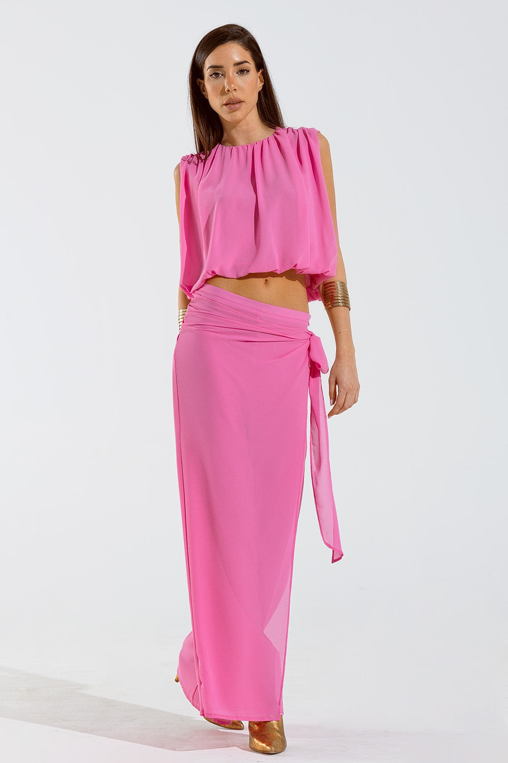 Pink Top With Ruche Design Q2store
