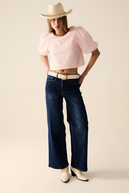 Pink top with sequin detail and balloon sleeves Q2store
