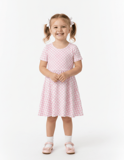 Blush Picnic - Girls Short Sleeve Bamboo Twirl Dress Charlies Project Kids
