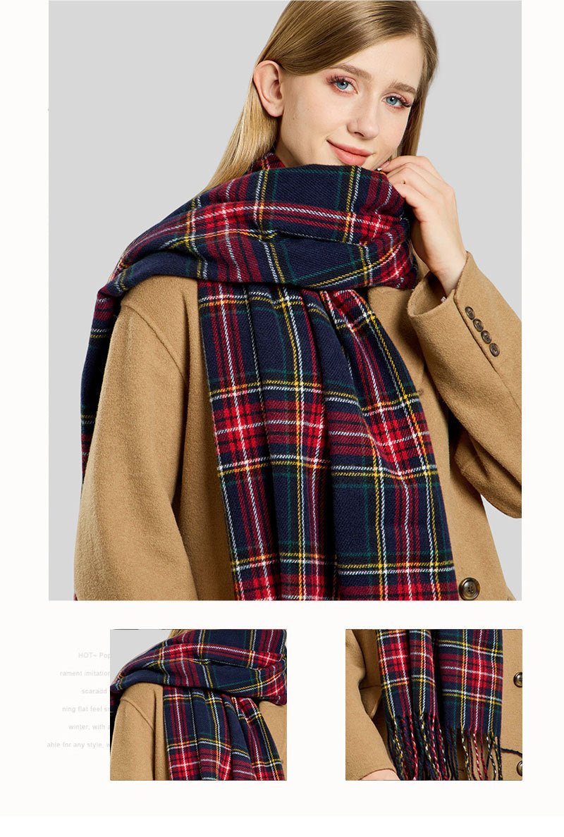 Plaid Fringe Scarf Faux Wool Warm Winter Fashion Accessory (MAC332) Mariam's Collection