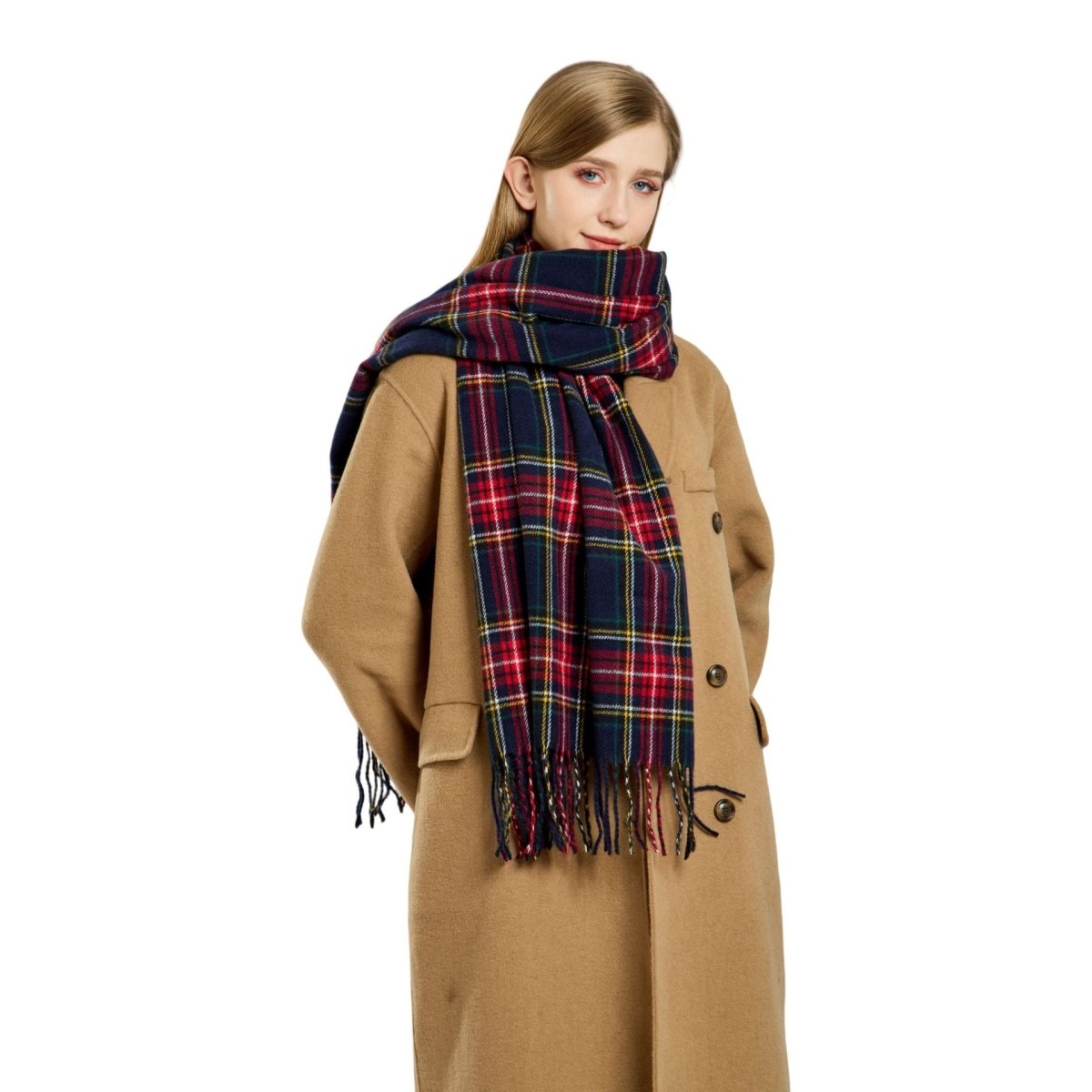 Plaid Fringe Scarf Faux Wool Warm Winter Fashion Accessory (MAC332) Mariam's Collection