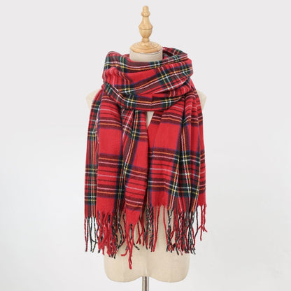 Plaid Fringe Scarf Faux Wool Warm Winter Fashion Accessory (MAC332) Mariam's Collection