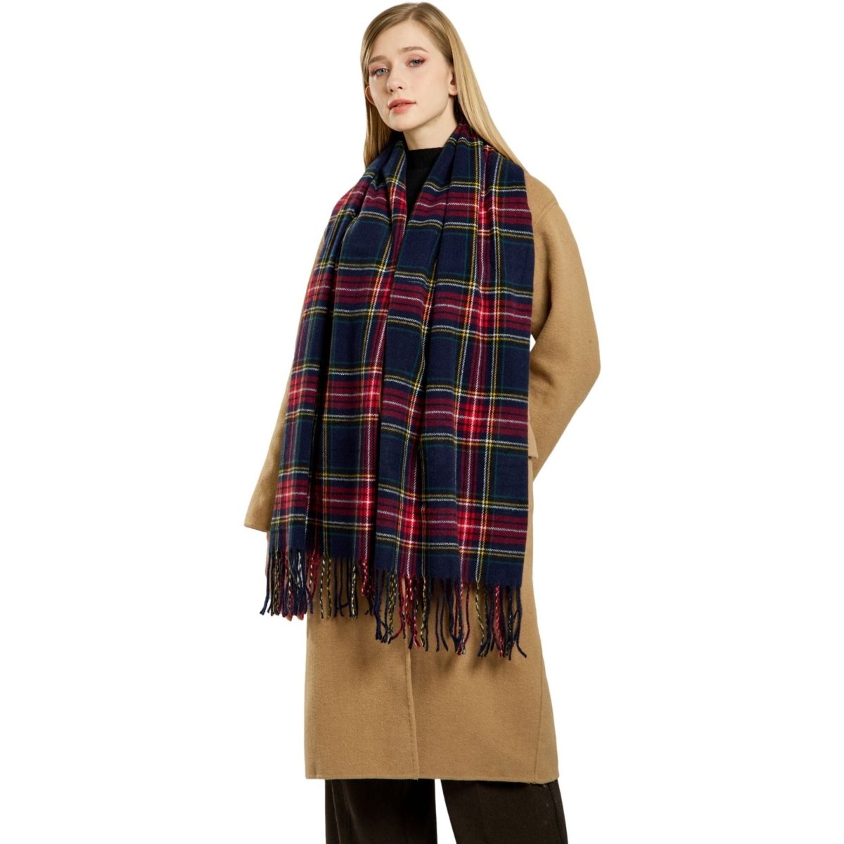 Plaid Fringe Scarf Faux Wool Warm Winter Fashion Accessory (MAC332) Mariam's Collection