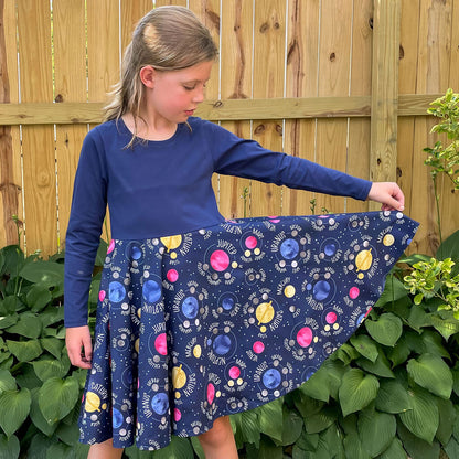 "Night Lights" Planets and Moons Super Twirler Dress with Pockets Princess Awesome & Boy Wonder